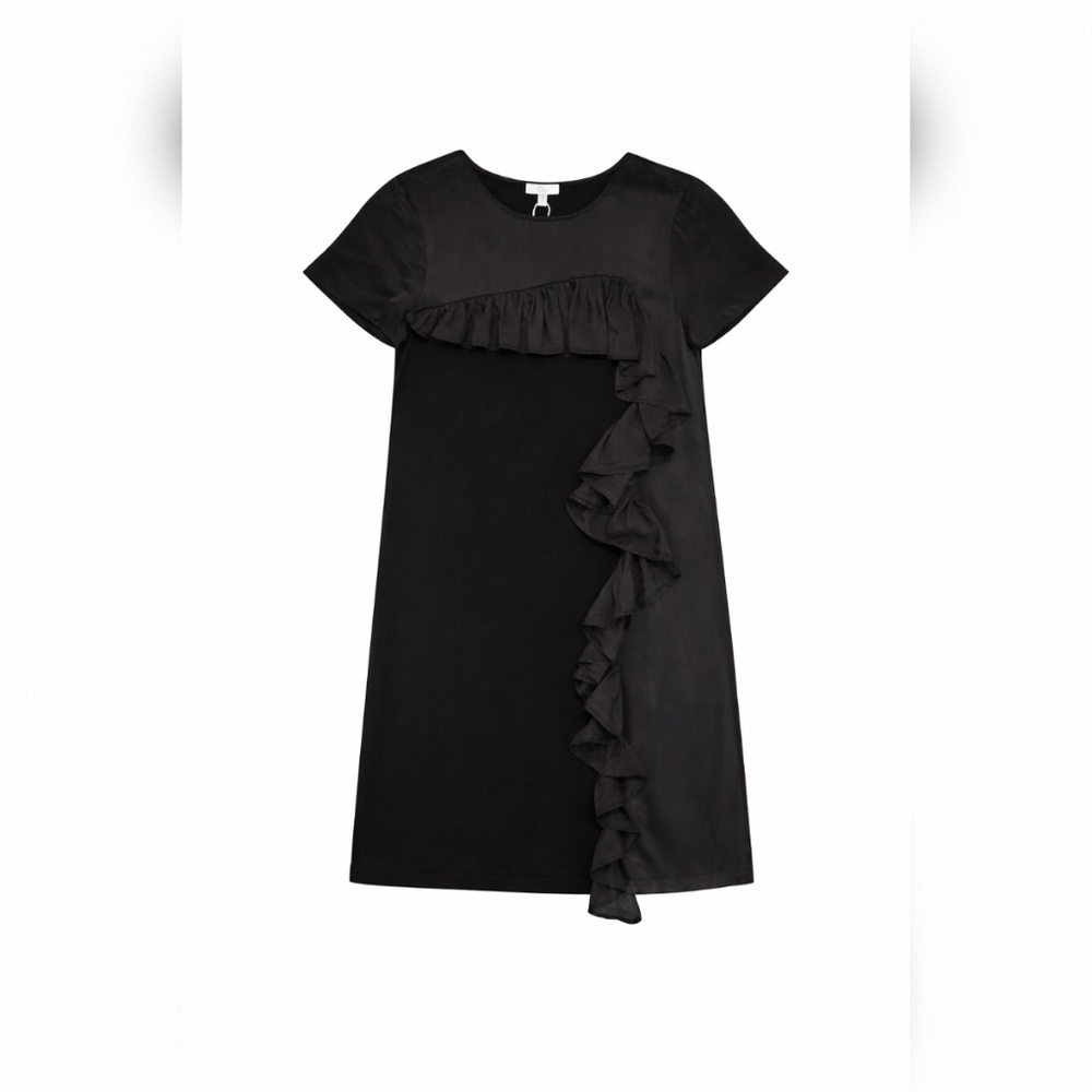 CLU MIX MEDIA SILK RUFFLE DRESS BLACK SIZE S "NWT"